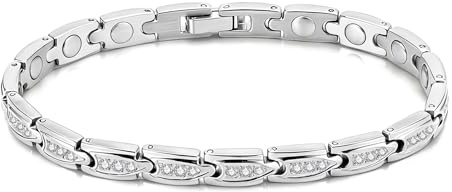 Lynizo magnetarmband dam, hjärta/rund/droppar silver magnet armband | Vitala armband för att minska stress, justerbart rostfritt stål armband för bättre sömn, 21 cm zirkonium damarmband