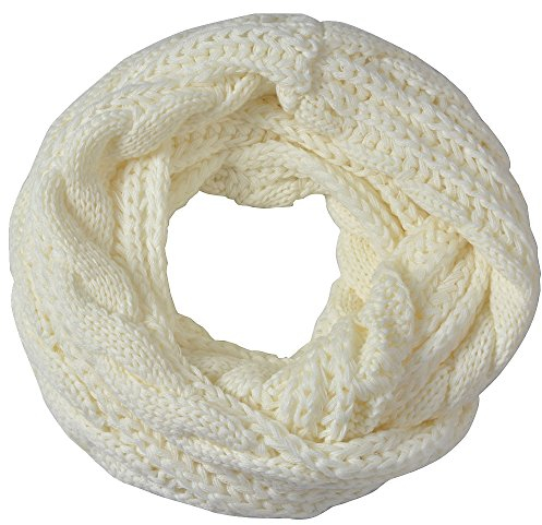 Miobo Zopfmuster Stricken Loopschal Wolle warmen Winter Dicke Schal Schleife Kreis Schal Gestrickte Rundschal Schlauchschal (Weiss)