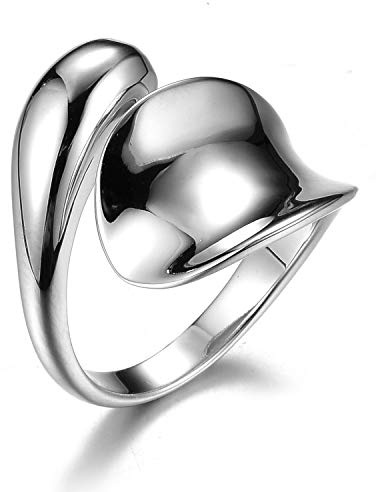 Lotus Fun Bague en argent sterling S925 - Style minimaliste - Lisse - En forme de goutte d'eau - Créative naturelle - Fabriquée à la main - Pour les femmes et les filles