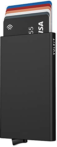 VULKIT Pop Up Wallet, Slim Minimalist Credit Card Holder For Men and Women RFID Blocking Mini Metal Case Black