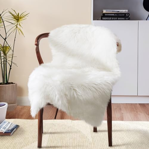 Ciicool Kunstfell-Teppich, weicher Kunstfell-Teppich, weiß, flauschiger Stuhl, Couchbezug, flauschiger Teppich für Schlafzimmer, Boden, Sofa, Wohnzimmer, 60 x 90 cm