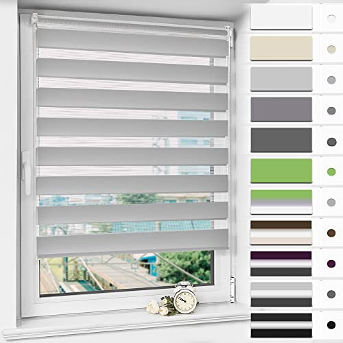Magiea Doppelrollo Klemmfix ohne Bohren & mit Bohren, Grau B80 x H140 cm Stoffbreite 76 cm, Klemmrollo lichtdurchlässig und Blickdicht, Fensterrollo Sonnenschutzrollo für Fenster