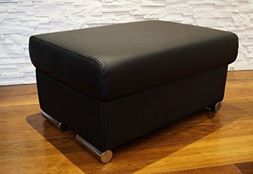 Quattro Meble Echtleder Hocker aufklappbar mit Stauraum Sitzhocker Rindsleder Sitzwürfel 75x55 Fußhocker Polsterhocker Schwarz Echt Leder Puff mit Chromfüßen