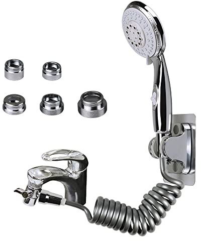 Bretoes Ensemble de douche à main pour lavabo de salle de bain, ensemble de pulvérisation pour robinet d'évier avec tuyau de douche de 1,5 m, robinet de cuisine et de salle de bain, accessoires