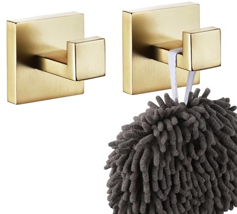 KOKOSIRI Crochet carré haute résistance à accrocher au mur, idéal pour serviettes et peignoirs pour salle de bain, cuisine, garage, acier inoxydable SUS 304, or brossé B1010BG-P2