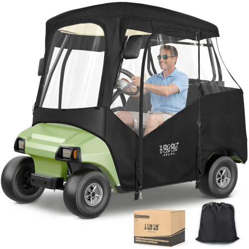 10L0L Golf Cart Abdeckung für 2 Passenger Club Car DS und Precedent, Wasserdicht, Winddicht, Oxford-Tuch, 4-seitig, Vollschutz, Golf Cart-Gehäuse, Fahrgehege (Schwarz/Transparent)