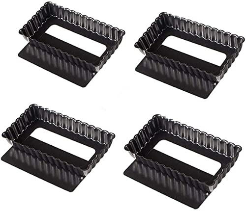 LATRAT 4 moldes rectangulares con base elevadora, mini molde para quiche, moldes pequeños para tarteleta, revestimiento antiadherente, molde para hornear (11 x 6 x 2 cm)