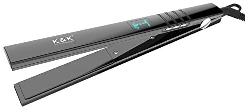 K&K Nano Hair Straighteners Wide Plates, Adavance Ceramic Coated Plates Digital Display Ultra-Fast Heat Up 80-230 °C Auto Safety Shut Off Plancha De Pelo Dual Voltage UK Plug, for Thick Hair (25mm)