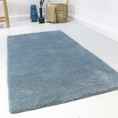 Wecon Home loft Hochflorteppich, 80 x 150 cm, blau meliert | kuschelig weicher Hochflor Teppich, bestens geeignet fürs Wohnzimmer, Schlafzimmer und Kinderzimmer