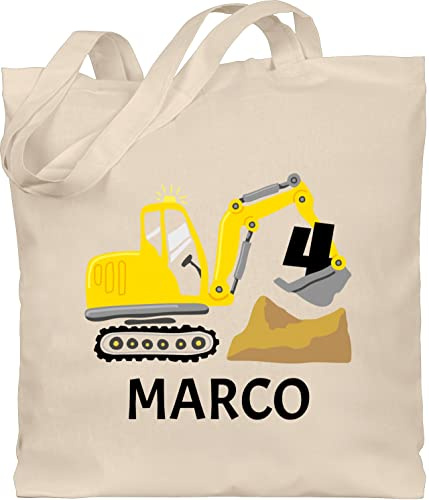 Geschenk mit Namen personalisiert by Shirtracer - Baumwolltasche - 4. Geburtstag - Bagger Name zum Vierten