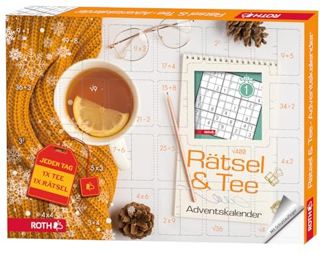 ROTH Rätsel + Tee-Adventskalender 2023 gefüllt mit hochwertigem Tee und Rätselbuch,Teebeutel-Kalender für die Vorweihnachtszeit