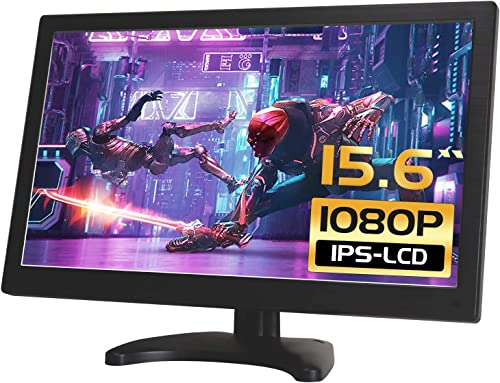 WHOLEV Monitor 15.6 Zoll CCTV LCD IPS 1920 * 1080 Audio Video Display mit Fernbedienung/USB/VGA/AV/BNC/HDMI Bildschirm drehbar für Raspberry Pi House Überwachungskamera PC DVD DVR