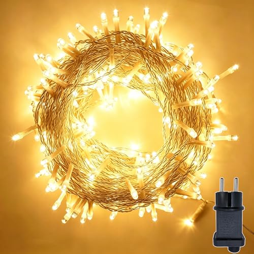 Hopelit Lichterkette Außen, Led Lichterkette Outdoor 20m 200LED Warmweiß, 8 Modi Lichterkette Innen mit Stecker Speicherfunktion Timer, IP44 Wasserdicht für Hochzeit Party Balkon Garten Deko