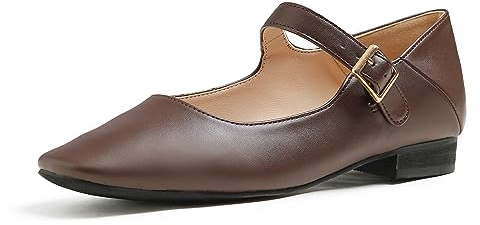 Feversole Women's Mary Jane Fashion Square Toe Easy Buckle Low Heel Slip On Flats