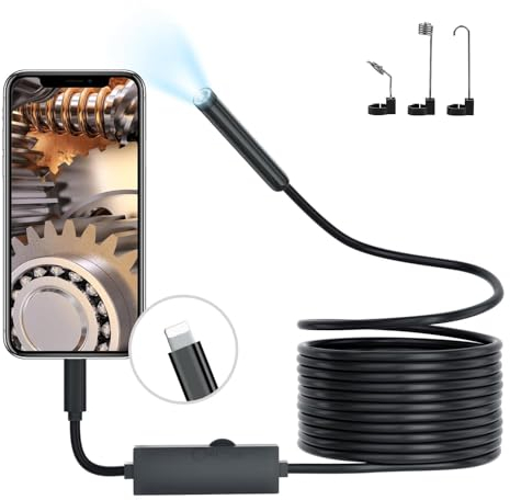 Endoscope Inspection, Picache 1920P Borescope Endoscope with Light,Drain Snake Camera with 8 LED, 7.9mm IP68 Waterproof Drain Camera for iPhone,iPad(16.4FT/5M,No WiFi Needed)