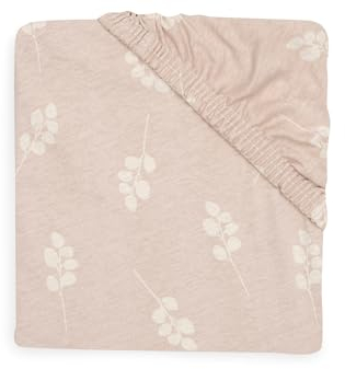 Jollein Sábana Bajera Ajustable de Punto – para la Cuna – Twig Rosa Salvaje – 60 x 120 cm – 100% algodón – Sábana Bajera Ajustable – Beige con Ramas de Color Rosa Antiguo