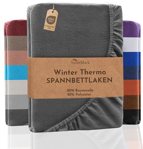 NatureMark Winter Thermo Fleece Spannbettlaken, Spannbetttuch in vielen Farben und Größen Winter Bettlaken, Spannbettlaken 200 x 220 cm - anthrazit