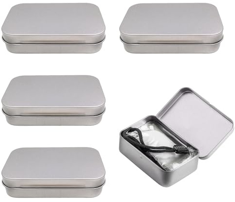BYYT 4 stycken metallburkar, plåtburkar med lock, rostfri plåtburk liten metall rektangulär organisatör förvaringslåda för godis och små föremål – 93 x 62 x 20 mm