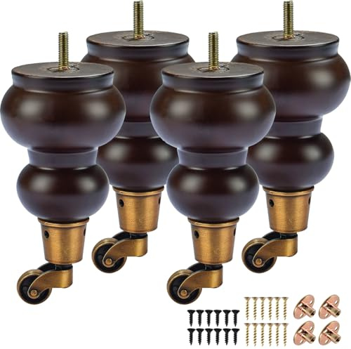 La Vane 17cm Massivholz Möbelfüße mit Lenkrollen M8 Bolzen 4 Stück Walnuss | Einfaches Bewegen Reinigung & Belüftung, DIY für Sofa Schrank Sessel Ottomane Liegestuhl, 200+kg Belastbarkeit, inkl Hardware