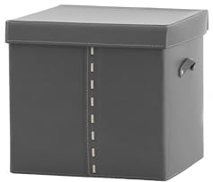 LIMAC Design GABRY Aufbewahrungsbox aus Leder mit Deckel für Schränke, Leder Gross Kisten aufbewahrung, Aufbewahrungswürfel mit Griffen, Hergestellt in Italien. (Grau, Mod. 1-37x40x25 H)