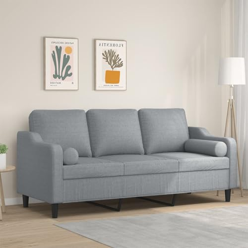 Homgoday 3-Sitzer-Sofa mit Zierkissen Loungesofa Sofa Couch Moderne Gästesofa Liegesofa Sofa Sitzmöbel Relaxcouch Sitzmöbel für Wohnzimmer Büro Schlafzimmer 180 cm Stoff Hellgrau