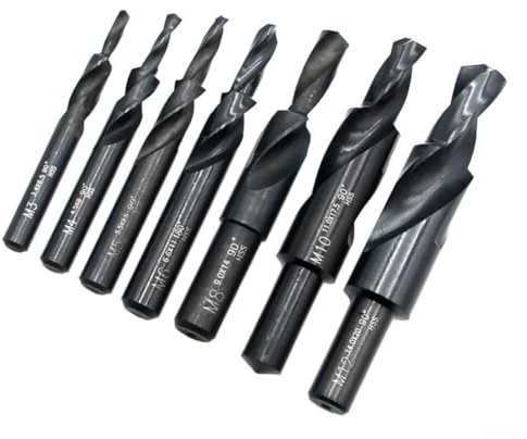 Hasaller Doppelfunktion HSS Senkbohrung Spiralstufenbohrer für präzises Bohren und Anfasen HSS Senkbohrung Spiralstufenbohrer-Set für Metallbohren 90/180 Grad (M5 x 180 Grad)