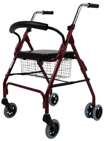 Sanitec - Andador Rollator con Frenos por Presión | Andador para Ancianos Plegable | Andadores Adultos con Estructura de Aluminio Ligero | Andador con Asiento y Cesta | Andadores para Ancianos