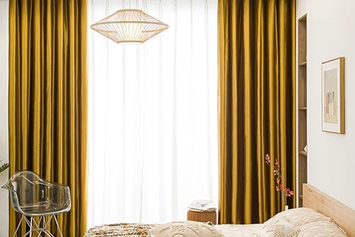 Bishilin Verdunklungsvorhänge mit Ösen 132x115CM, Gardinen Blickdicht 2er Set Vintage Einfarbig Gold Gelb Vorhänge Verdunkelnd Schlafzimmer Kinderzimmer Jugendzimmer