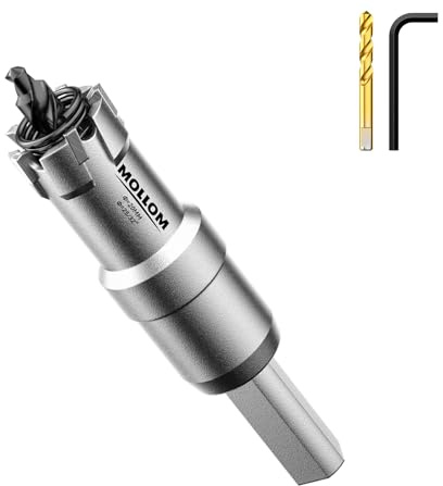 Mollom 25/32 (20mm) Sierra Corona Carburo Resistente con 2 Brocas Piloto | Cortadores de Agujero Grado Industrial para Acero Inoxidable, Acero Suave, Hierro, Cobre, Latón y Aluminio, Plástico