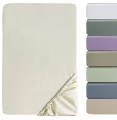 SOULFUL Satin Spannbettlaken 140x200cm Baumwolle, 100% Langstapelige Baumwolle Bettlaken Spannbettlaken bis 25cm Matratzenhöhe für Allergiker Geeignet, Oeko-Tex Zertifiziert-Beige