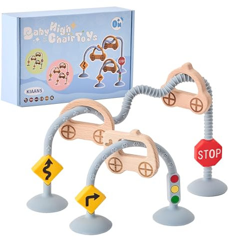 KIAANS Cubo Sensorial de Actividades con Ventosa - Ábaco Infantil de Silicona Segura para Trona con Anillo Madera Montessori (Azul)
