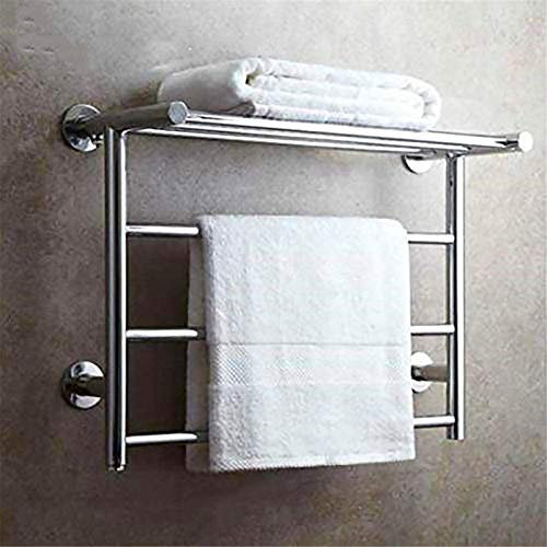 Scaldasalviette Elettrico da Parete in Acciaio Inossidabile 304 per Bagno, Scaldasalviette Elettrico a Parete con Ripiano, Portasciugamani Riscaldato Elettrico Cromato Lucido per Bagno,Plugin