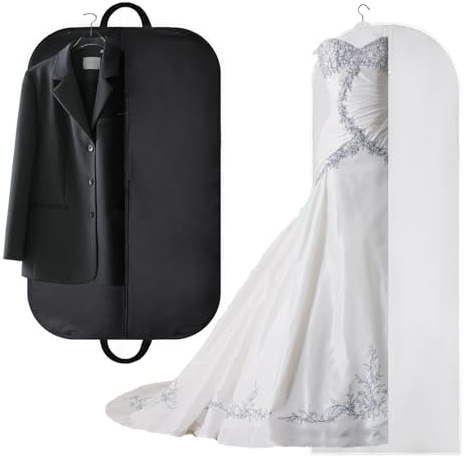 Kleiderhülle mit Reißverschluss 2 Stück Kleidersack Lang Atmungsaktive Staubdichte Kleidersäcke mit Griff faltbar für Brautkleid Abendkleid Anzug Mantel Reise 180×60×20 und 100×60 cm