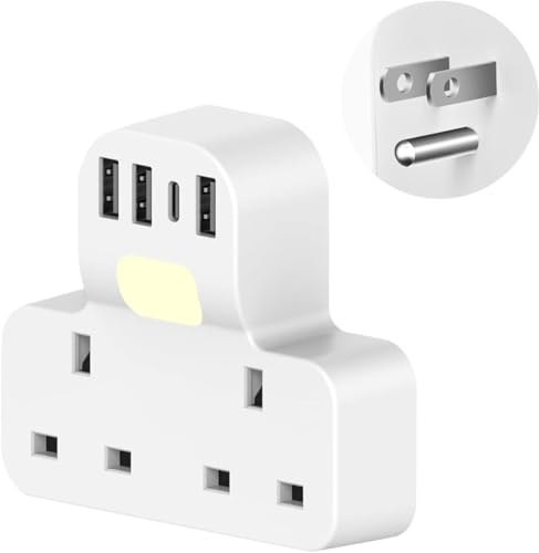 UK to USA Plug Adapter with 4 USB,2 Way Grounded UK to US Travel Adaptor