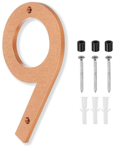 PATIKIL 10 Inch House Number, House Address Numbers Sign Large Floating Modern with Screws for Outside Door Wall Street, Gold, 9