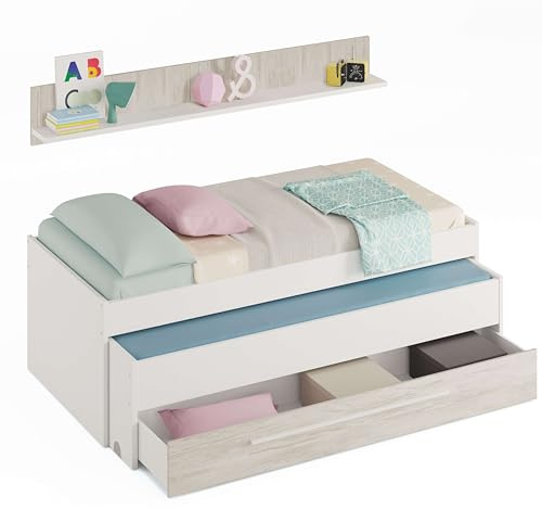Miroytengo Cama Nido Dormitorio Elliot Estilo Infantil Juvenil en Color Blanco Artik y Blanco Velho con 2 Cajones 180x90 cm