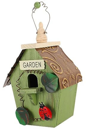Abaodam Nid D'oiseau Suspendu Bois Écologique Toit Métal Vert, Nichoir Suspendu pour Jardin, Décoration De Jardin Extérieure Champêtre