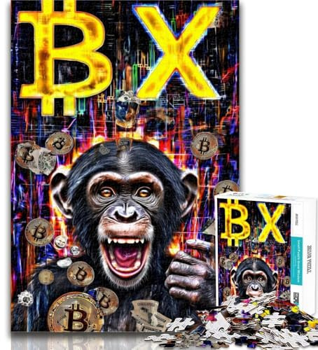 Puzzles pour Adultes Bitcoin Chimpanzé 1000 pièces pour Adultes et Adolescents, pièces entièrement emboîtables et de Formes aléatoires 26x38cm