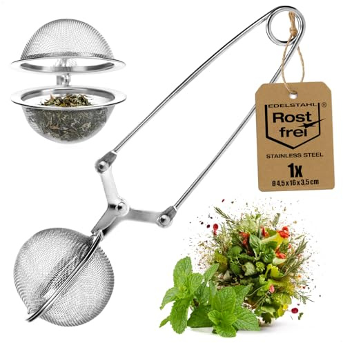 Robin Goods® Stainless Steel Tea Strainer - Tea Infuser with Tongs - Strainer Filter for Loose Tea, Herbs & Spices - Tea Filter - Fine Mesh & Easy Care - Spice Strainer