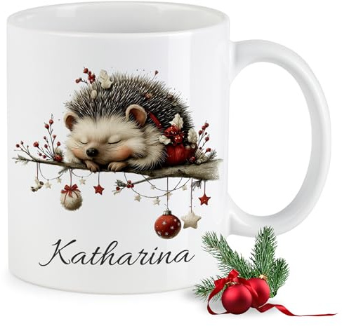GRAZDesign Personalisierte Tasse Weihnachten Igel - Weihnachtstasse Kinder Erwachsende Kaffeebecher Keramik 330ml