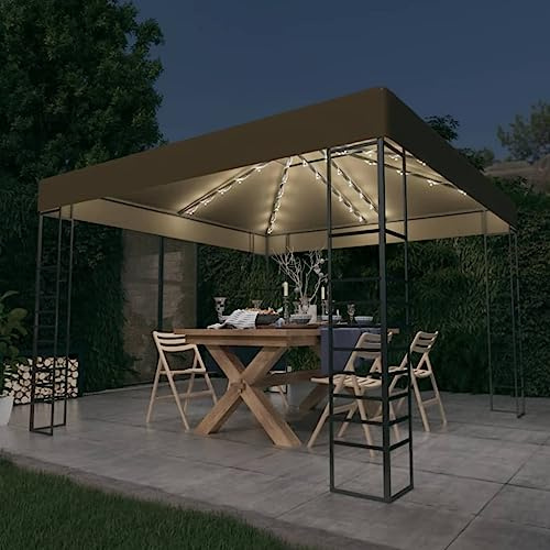 INLIFE Chapiteau avec Guirlande Lumineuse à LED 3x3 m Taupe