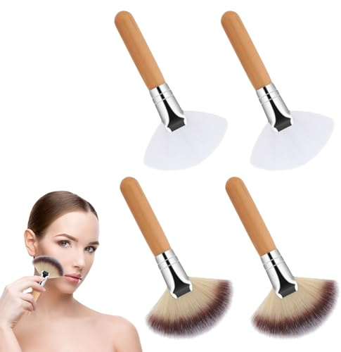 4 PCS Fluffy Facial Brushes Esthetician, Facial Brush Fan Brushes Esthetician for Facials, Fluffy Brush Soft Bristle Highlighting Make up Cosmetic Tools for Women Loose Powder Blush