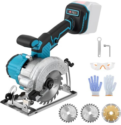Sierra circular inalámbrica compatible con batería Makita de 18 V, minisierra circular de mano sin escobillas con 2 hojas (125 mm), profundidad de corte de 45 mm, ángulo ajustable de 0 a 45 ° para