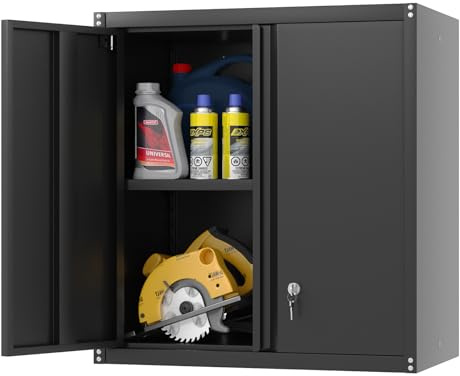 HAINEW Väggskåp metall verktygsskåp med 2 dörrar, låsbara förvaringsskåp, väggskåp för garage verkstad kök, 66 × 35 × 71 cm, HD26032307