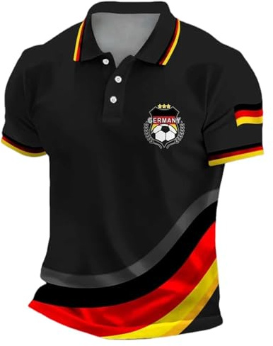 Sportevent 2026 Funktionsshirt, Atmungsaktiv, Feuchtigkeitsableitend, Tennis-Freizeit-Kurzarmshirt Trikot Deutschland(Schwarz,XL)