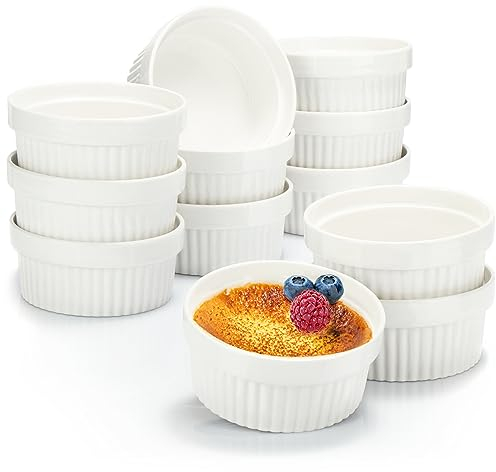 COM-FOUR®12x Moldes para soufflé - Cuencos de cerámica para horno - Cuencos para postres y pastelería - 270 ml en blanco