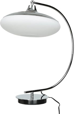 Licht-Erlebnisse Tischleuchte Design Chrom Glasschirm rund H: 45cm Schlafzimmer Büro E27 Tischlampe Schreibtisch Beleuchtung Kabel Stecker