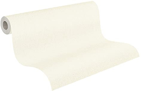 A.S. Création Pure Elegance Vliestapete mit Textilstruktur 0,53 x 10,05 m – Creme – Uni Tapete mit Struktur - Made in Germany - einfarbige creme Wandtapete für verschiedene Räume - 363782