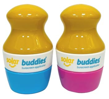 Solar Buddies Sunscreen Applicator - Blue & Pink Duo - BPA-Free Refillable Roll on Sponge Sunscreen,Suncream & Lotion Applicator For Kids,Adults & Families-Holds 3.4fl oz, Perfect Size for Travel