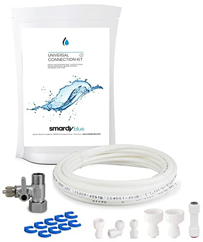 ZO004 Set de raccordement universel pour conduite d'arrivée d'eau - vanne d'arrêt (3/8x3/8x1/4), 10m tuyau d'eau, raccords (1/4, 3/4, 7/16 pouces) pour réfrigérateurs Side by Side, osmose inverse